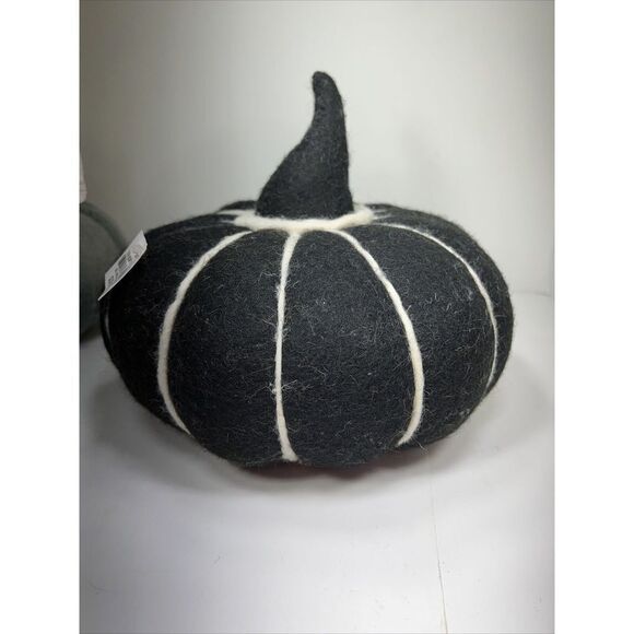 Boiled Wool Pumpkins Tabletop Decor 9” & 8” JCP Fall Black Gray - Picture 6 of 7